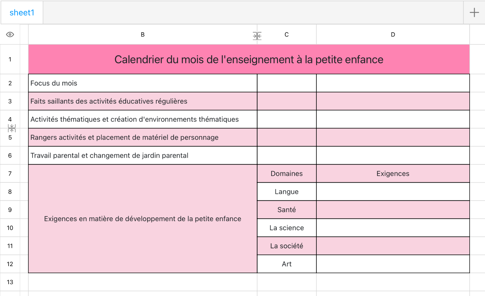 Calendrier du mois de l'enseignement à la petite enfance 1
